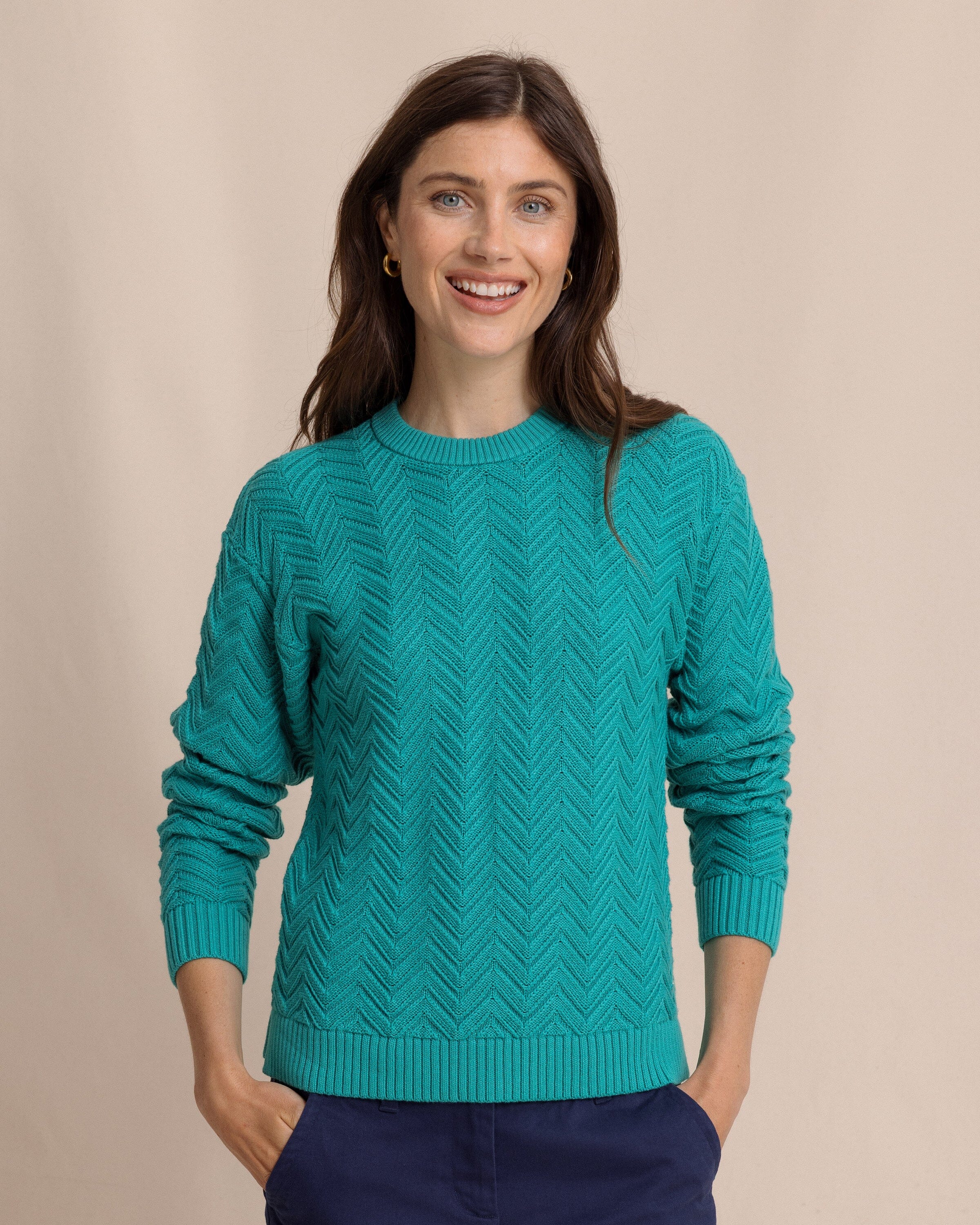 The front view of the Southern Tide Saige Sweater by Southern Tide - Spruce Shade